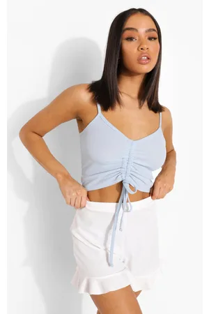Boohoo Rib Ruched Strappy Beach Crop Top
