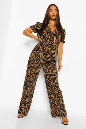 Boohoo Zebra Front Knotting Jumpsuit