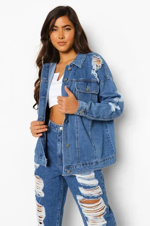 Boohoo Oversized Busted Boyfriend Denim Jacket