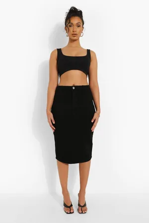 Boohoo Stretch Denim Midi Skirt