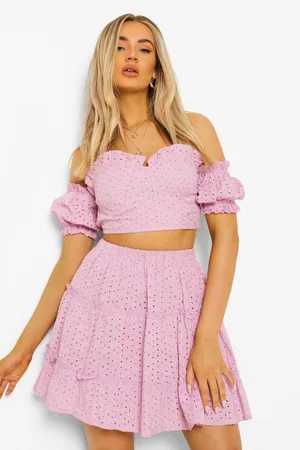 Boohoo Broderie Sweetheart Top & Ruffle Hem Skirt