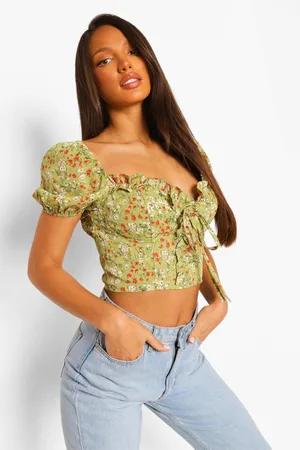 Boohoo Tall Floral Lace Up Corset Style Crop Top