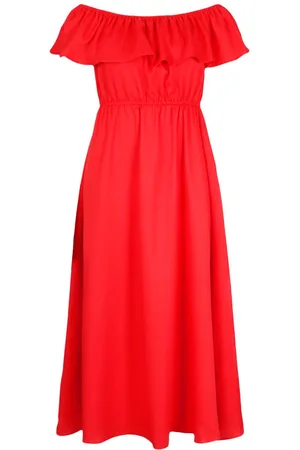 Boohoo Plus Ruffle Bardot Maxi Dress