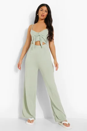 Boohoo Strappy Tie Bust Cut Out Wide Leg Jumpsuit
