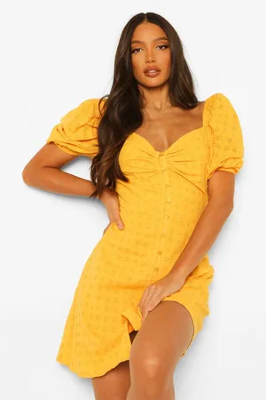 Boohoo Tall Cotton Broderie Puff Sleeve Dress