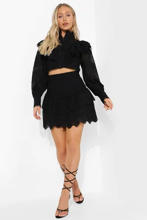 Boohoo Ruffle Front Cropped Lace Blouse