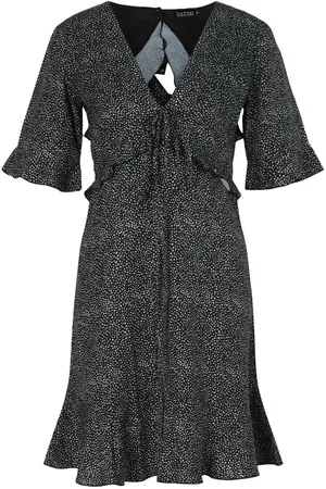 Boohoo Tall Woven Spot Print Ruffle Front Tea Dress