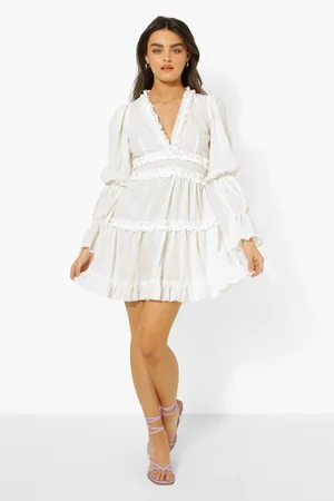 Boohoo Ruffle Trim Drape Sleeve Skater Dress