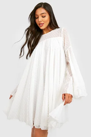 Boohoo Dobby Mesh Pleated Detail Smock Dress