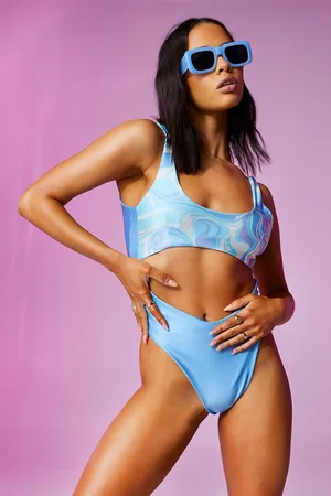 Boohoo Scoop Neck Printed Cut Out Swimsuit