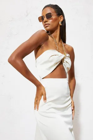 Boohoo Satin Cut Out Front Midi Dress