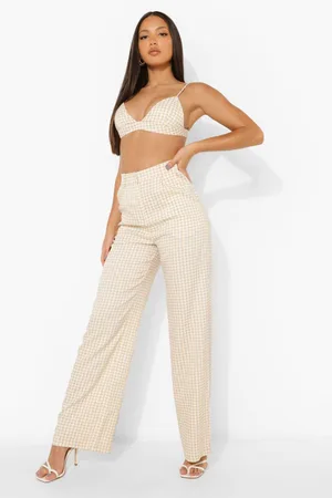 Boohoo Tall Gingham Bralet Wide Trouser Co-Ord