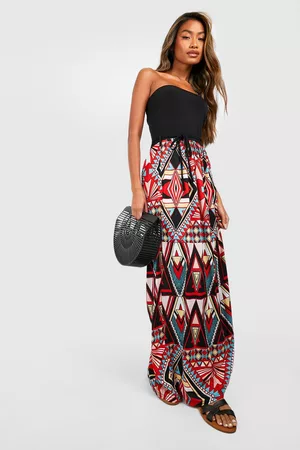 Boohoo Geo Print Bandeau Maxi Dress