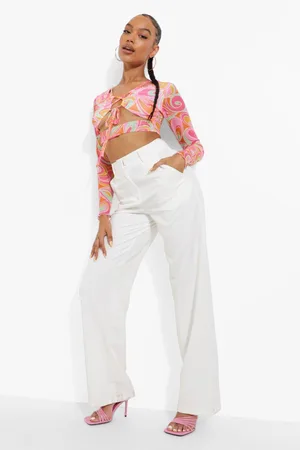 Boohoo Abstract Printed Lace Up Mesh Top