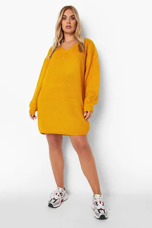 Boohoo Plus Rib V Neck Jumper Dress