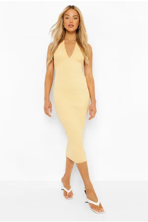 Boohoo Premium Rib Halterneck Midaxi Dress