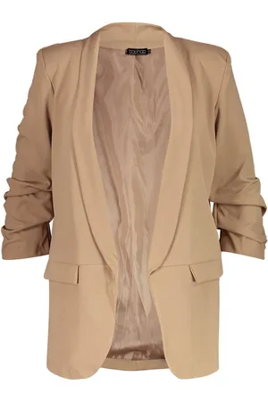 Boohoo Plus Ruched Sleeve Lapel Detail Blazer