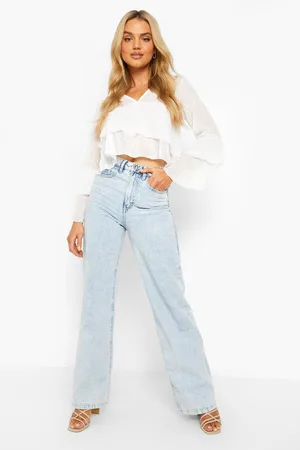 Boohoo Dobby Mesh V Neck Ruffle Detail Blouse