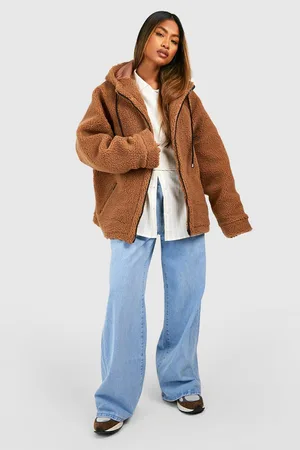 Boohoo Oversized Contrast Detail Teddy Jacket