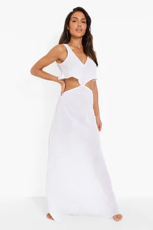 Boohoo Cheesecloth Frill Cut Out Beach Maxi Dress