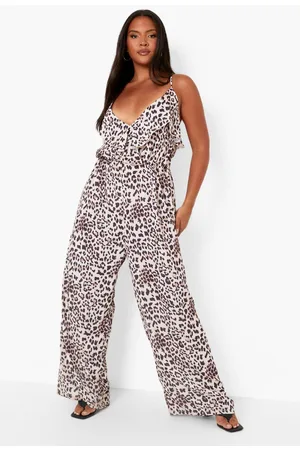 Boohoo Plus Leopard Ruffle Jumpsuit