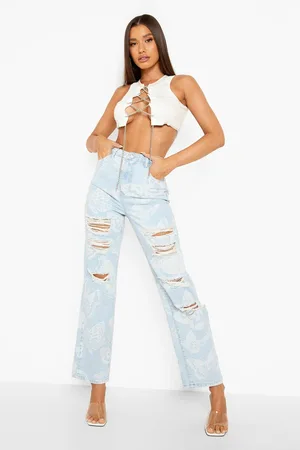 Boohoo Butterfly Printed Chain Distressed Jeans