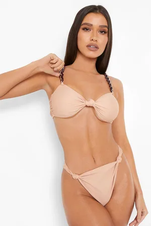 Boohoo Knot Front Chain Strap Bikini Top