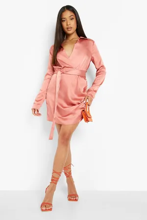 Boohoo Petite Satin Wrap Detail Dress