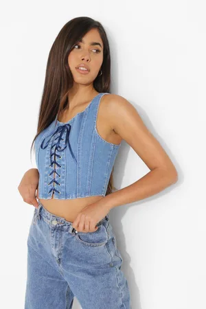 Boohoo Denim Lace Up Corset Top
