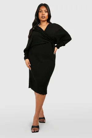 Boohoo Plus Wrap Knitted Midi Dress