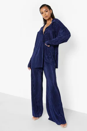 Boohoo Plisse Floor Sweeping Wide Leg Trousers