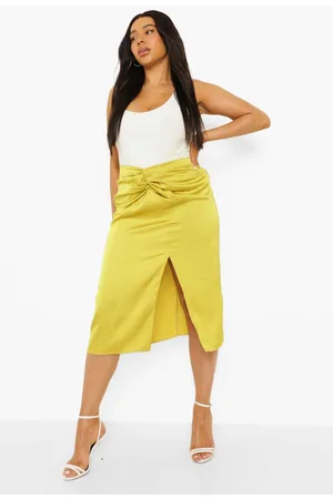 Boohoo Plus Twist Knot Front Satin Midi Skirt