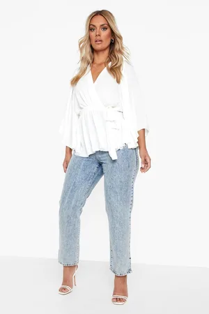 Boohoo Plus Angel Sleeve Wrap Peplum Blouse