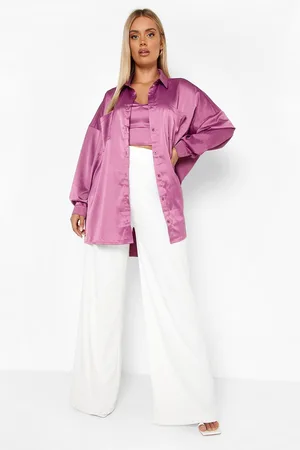 Boohoo Plus Satin Bralet and Shirt Set