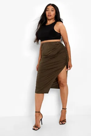 Boohoo Plus Slinky High Waist Side Split Midi Skirt