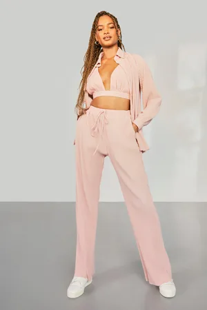 Boohoo Premium Plisse Wide Leg Trousers