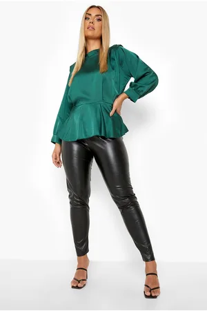 Boohoo Plus Satin High Neck Peplum Blouse