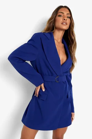 Boohoo Power Shoulder Belted Blazer Dress