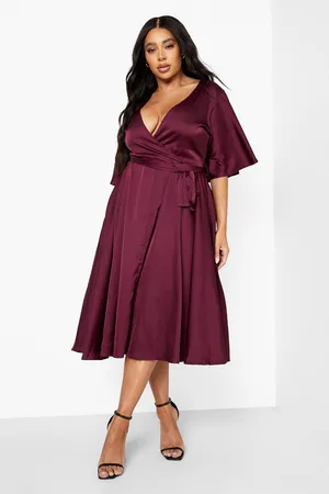 Boohoo Plus Satin Angel Sleeve Wrap Midi Dress