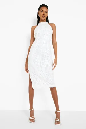 Boohoo Damask Sequin High Neck Midi Party Dress