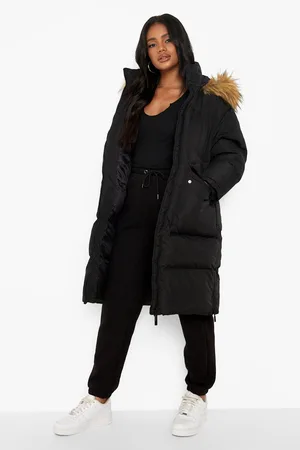 Boohoo Petite Faux Fur Trim Longline Puffer Jacket