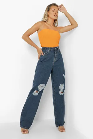 Boohoo Distressed Wide Leg Jeans