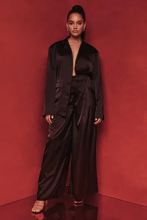 Boohoo Satin Tailored Wide Leg Trouser