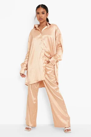 Boohoo Petite Stripe Satin Wide Leg Trouser