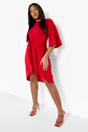 Boohoo Plus Kimono Sleeve Wrap Over Midi Dress