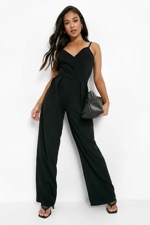 Boohoo Petite Pleat Detail Wide Leg Jumpsuit