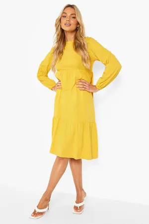 Boohoo Elasticated Sleeve Drop Hem Midi Dress