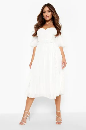Boohoo Pleated Short Sleeve Midi Smock Dress