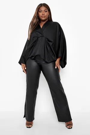 Boohoo Plus Satin Knot Kimono Sleeve Blouse