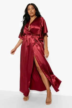 Boohoo Plus Angel Sleeve Satin Maxi Dress